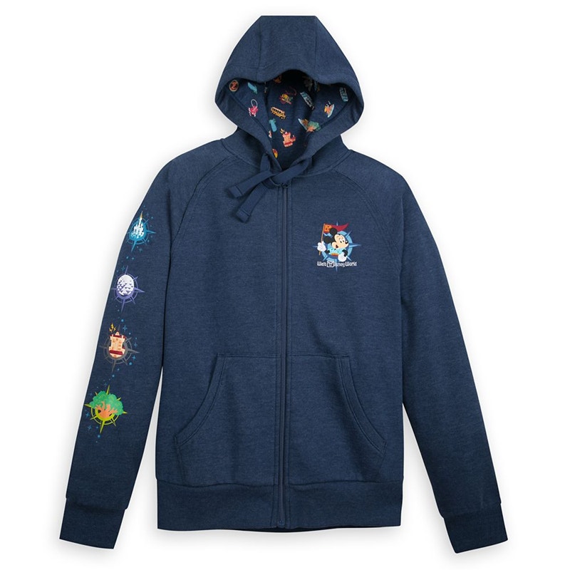Disney Mickey Mouse Head Disneyland Map Full-Zip Hoodie Sweatshirt Navy Blue L